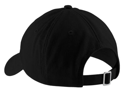 Rear View of Black Port Authority Brushed Twill Low Profile Cap. CP77 plain