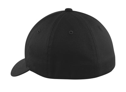 Rear View of Black Port Authority Flexfit Cotton Twill Cap. C813 plain