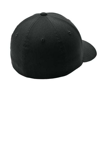 Rear View of Black Port Authority Flexfit Cotton Twill Cap. C813 plain