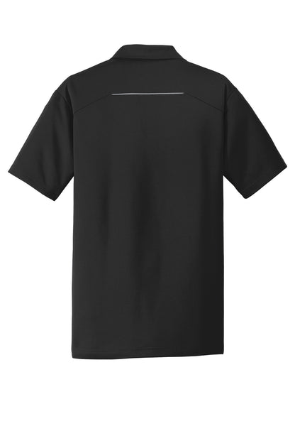 Rear View of Black Port Authority Pinpoint Mesh Polo. K580 plain
