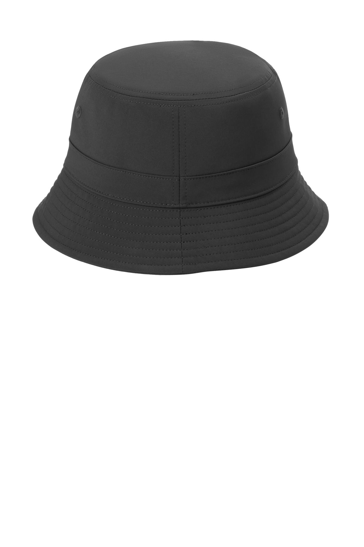 Rear View of Black Port Authority Poly Bucket Hat C980 plain