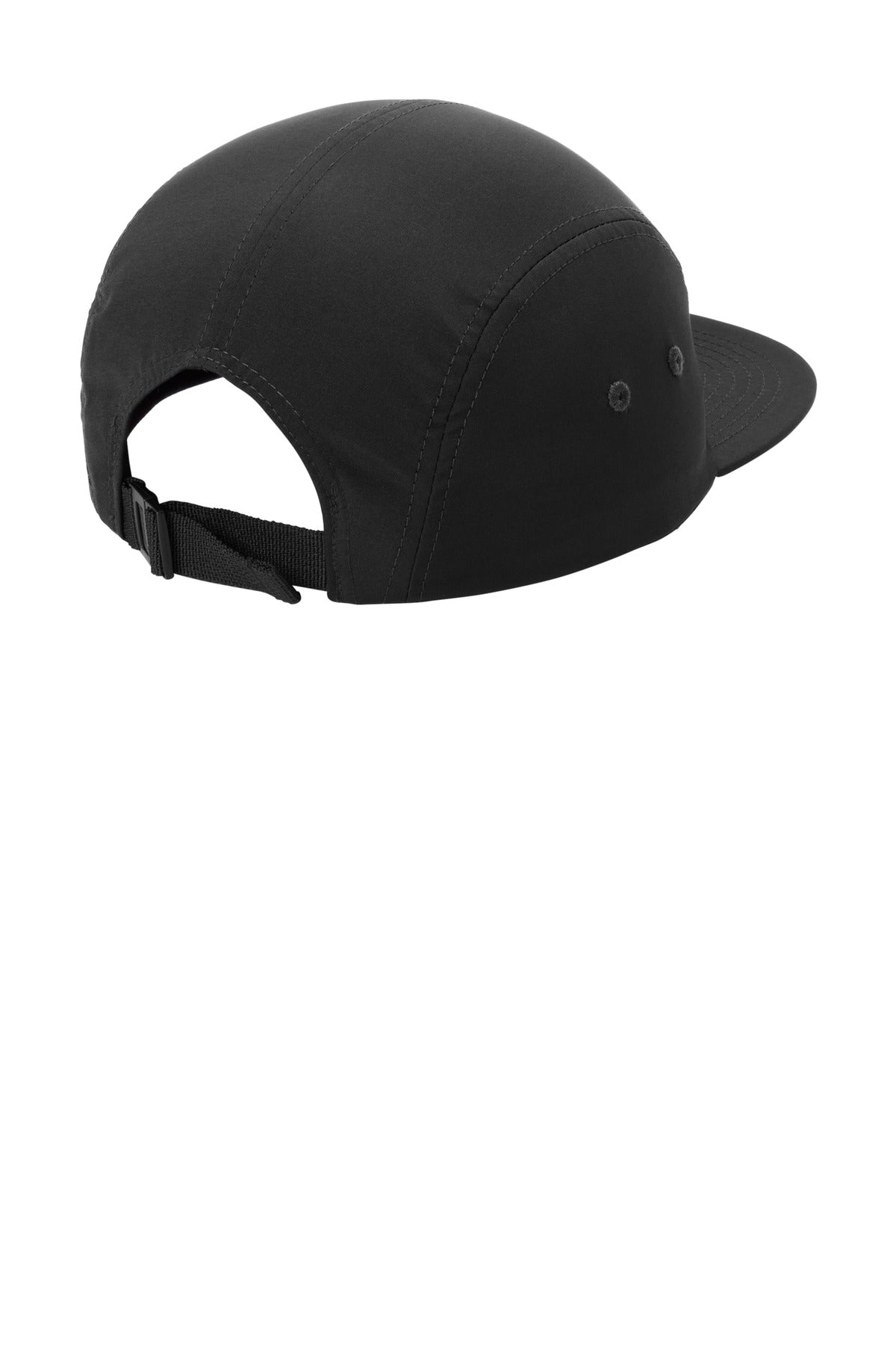 Rear View of Black Port Authority Poly Camper Cap C982 plain