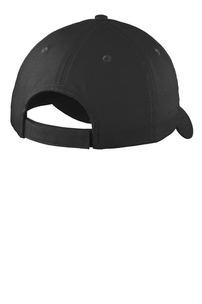Rear View of Black Port Authority Six-Panel Unstructured Twill Cap. C914 plain