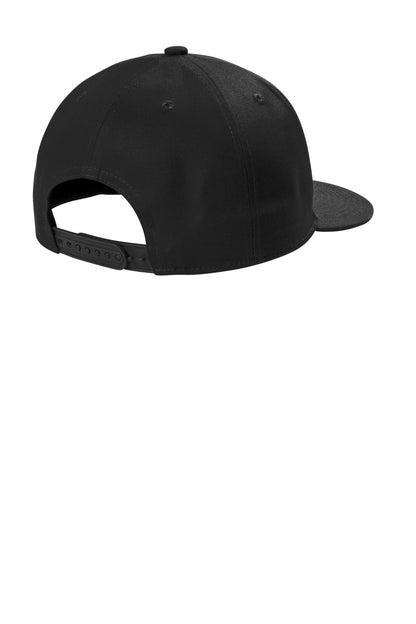 Rear View of Black Port Authority Snapback Flat Bill Cap C406 plain