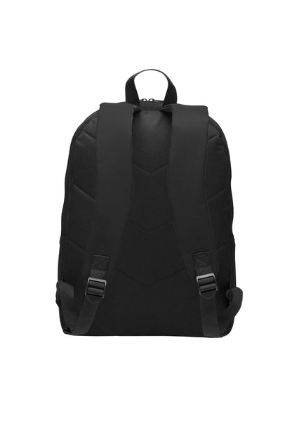 Rear View of Black Port Authority Value Backpack. BG203 plain