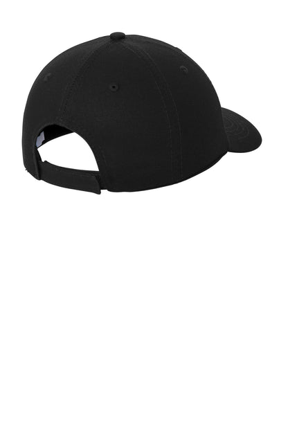 Rear View of Black Port Authority Washed Twill Cap. CP78 plain