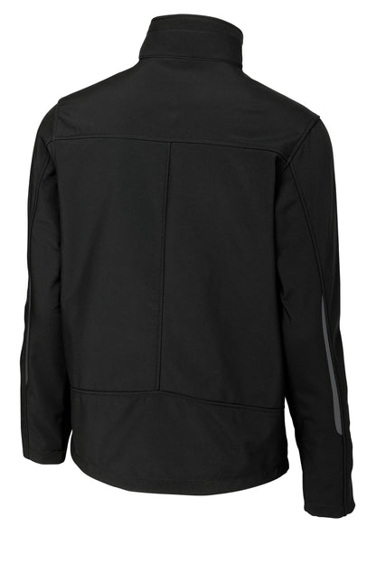 Rear View of Black Port Authority Welded Soft Shell Jacket. J324 plain