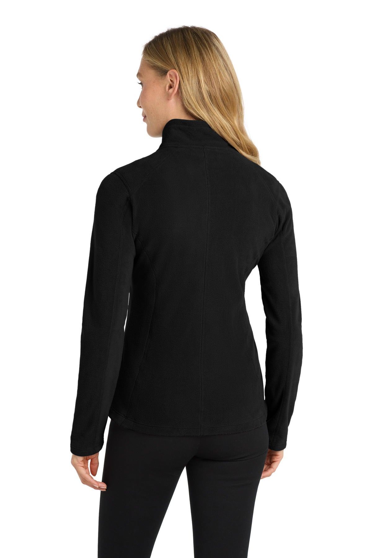 Rear View of Black Port Authority Women's Microfleece Jacket. L223 plain