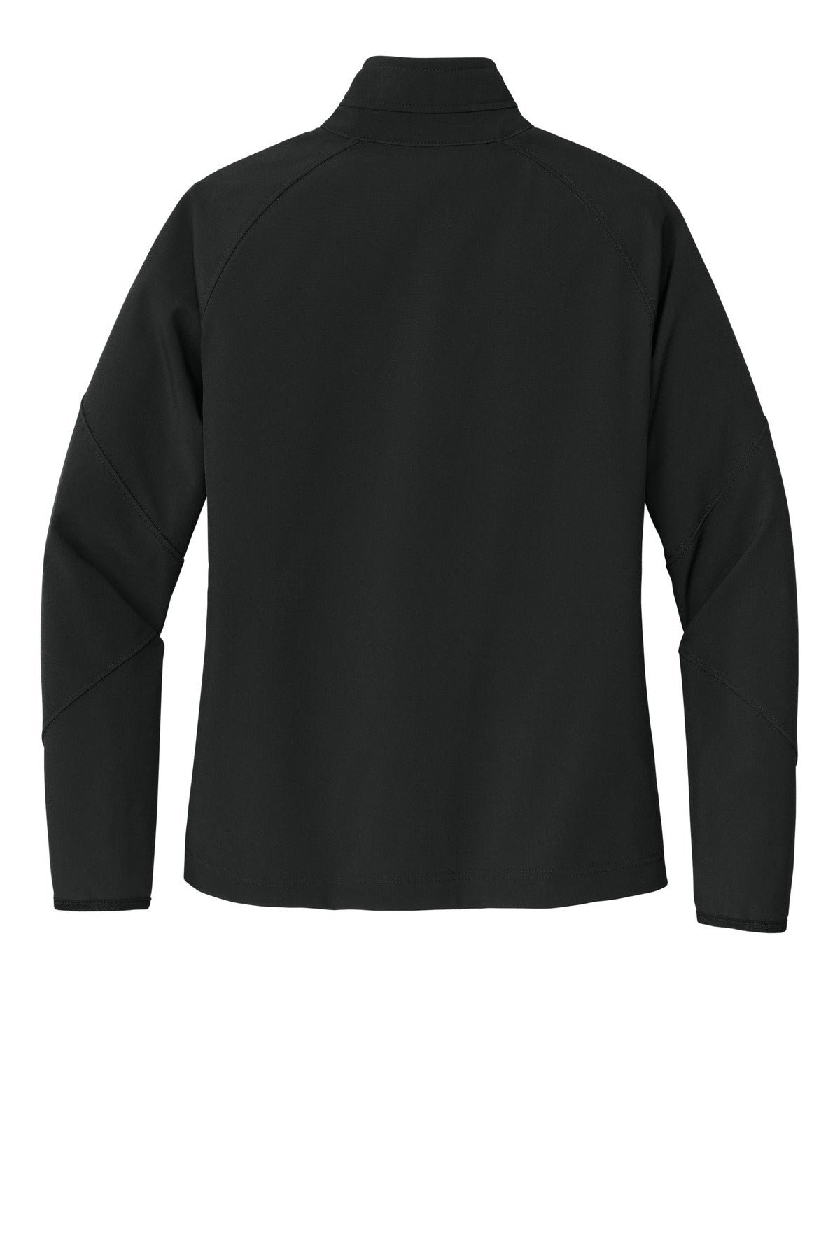 Rear View of Black Port Authority Women's Textured Soft Shell Jacket. L705 plain