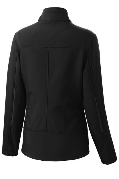 Rear View of Black Port Authority Women's Welded Soft Shell Jacket. L324 plain