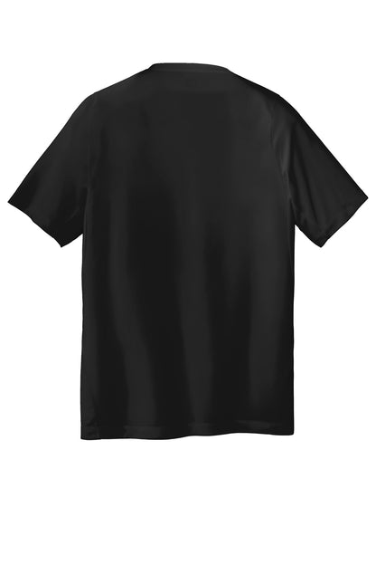 Rear View of Black Solid New Era Series Performance Crew Tee. NEA200 plain