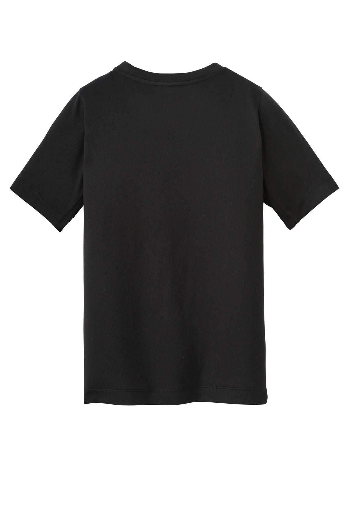 Rear View of Black Solid New Era Youth Series Performance Crew Tee. YNEA200 plain