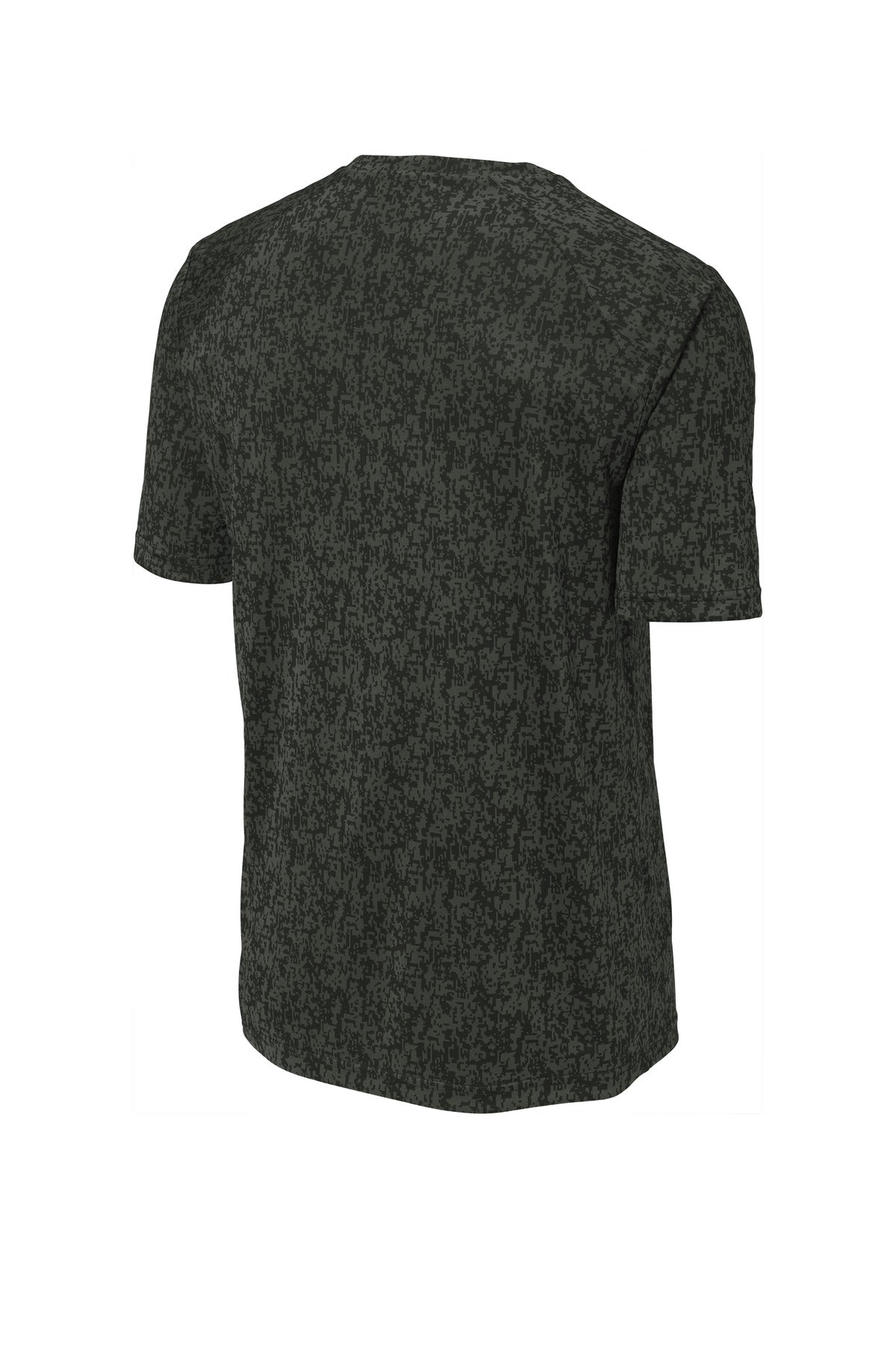 Rear View of Black Sport-Tek Digi Camo Tee. ST460 plain