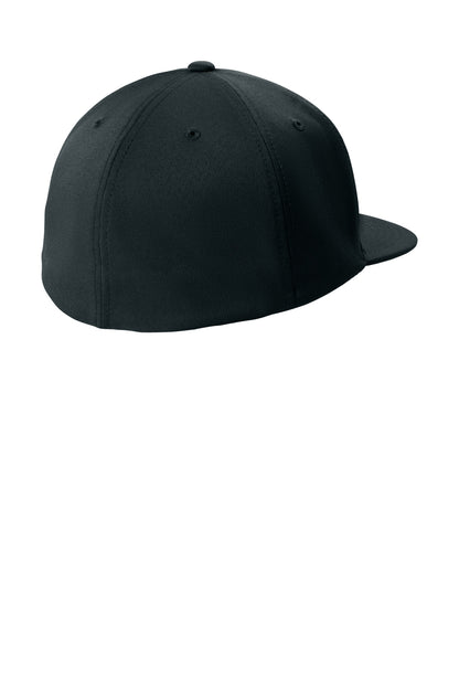 Rear View of Black Sport-Tek Flexfit Flat Bill Cap STC56 plain