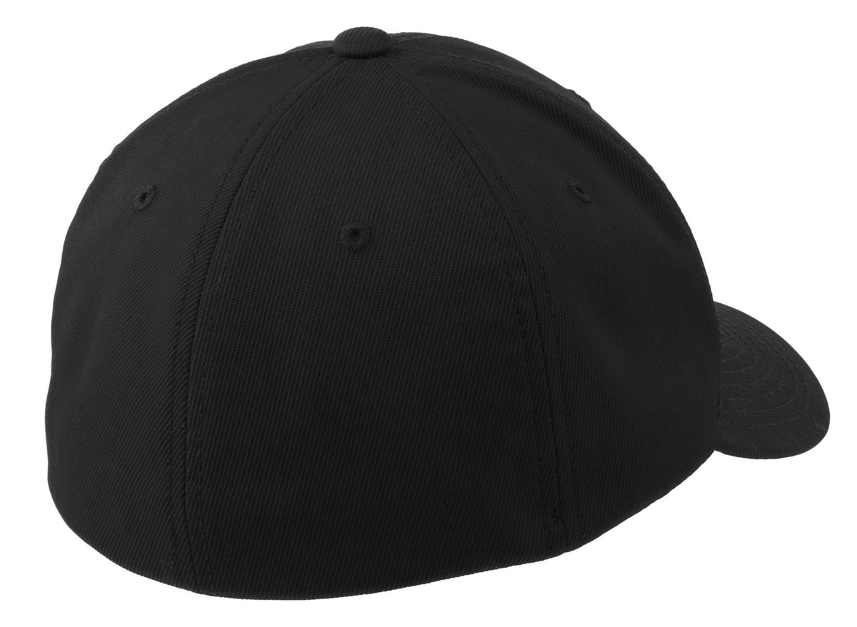Rear View of Black Sport-Tek Flexfit Performance Solid Cap. STC17 plain