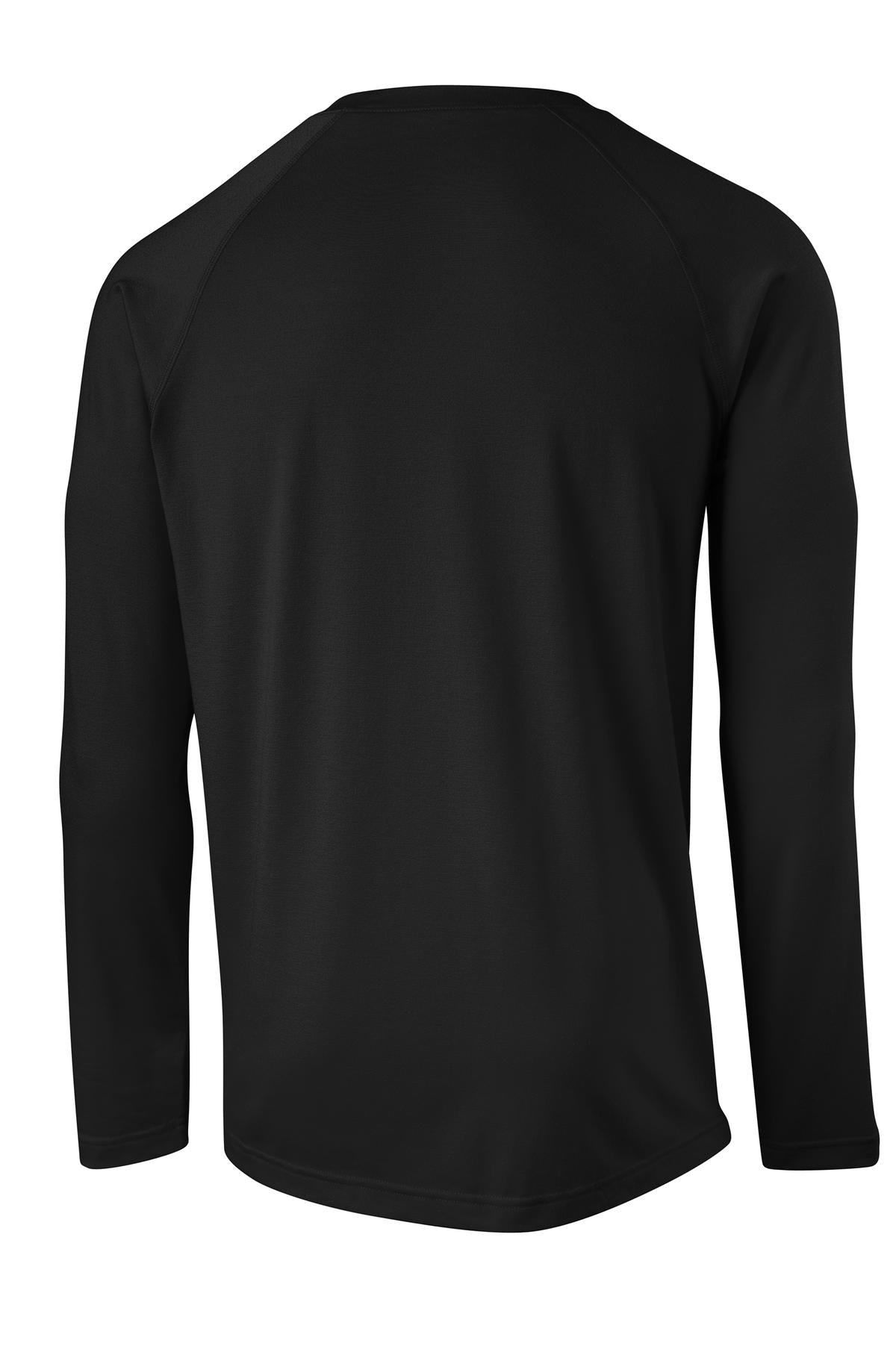Rear View of Black Sport-Tek Long Sleeve Ultimate Performance Crew. ST700LS plain