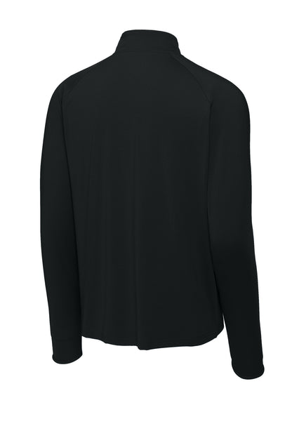 Rear View of Black Sport-Tek Sport-Wick Stretch 1/4-Zip Pullover. ST850