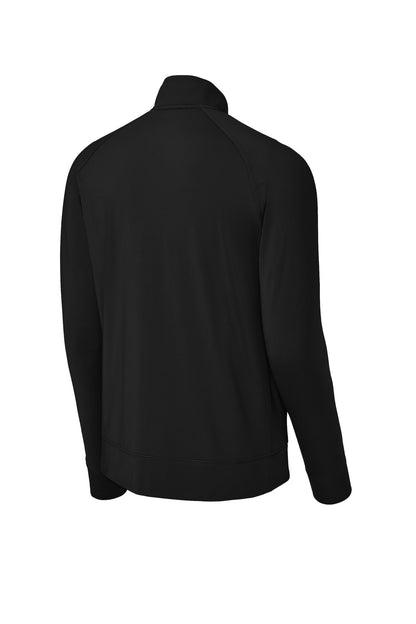 Rear View of Black Sport-Tek Sport-Wick Stretch Full-Zip Cadet Jacket ST857 plain