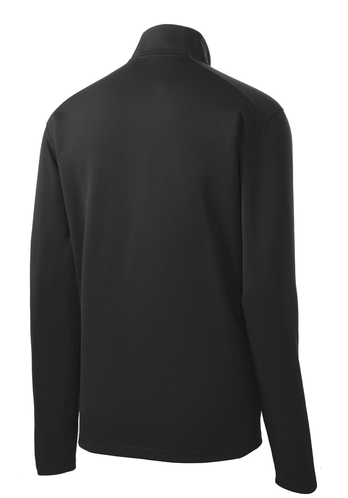 Rear View of Black Sport-Tek Sport-Wick Textured 1/4-Zip Pullover. ST860 plain