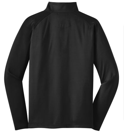 Rear View of Black Sport-Tek Tall Sport-Wick Stretch 1/4-Zip Pullover. TST850 plain