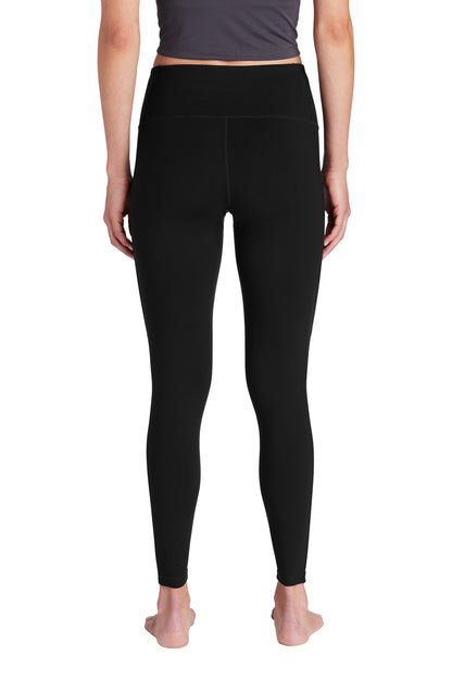Rear View of Black Sport-Tek Women's High Rise 7/8 Legging LPST891 plain