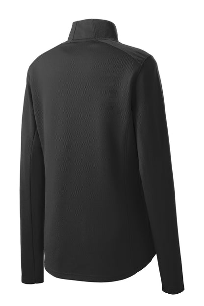 Rear View of Black Sport-Tek Women's Sport-Wick Textured 1/4-Zip Pullover. LST860 plain