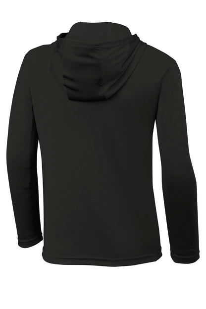 Rear View of Black Sport-Tek Youth PosiCharge Competitor Hooded Pullover. YST358 plain