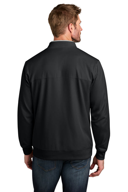 Rear View of Black TravisMathew Bomber Jacket TMA47413 plain