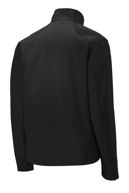 Rear View of Black/Black Port Authority Back-Block Soft Shell Jacket. J336 plain
