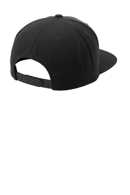 Rear View of Black/Black Sport-Tek YP Classics Flat Bill Snapback Cap. STC19 plain