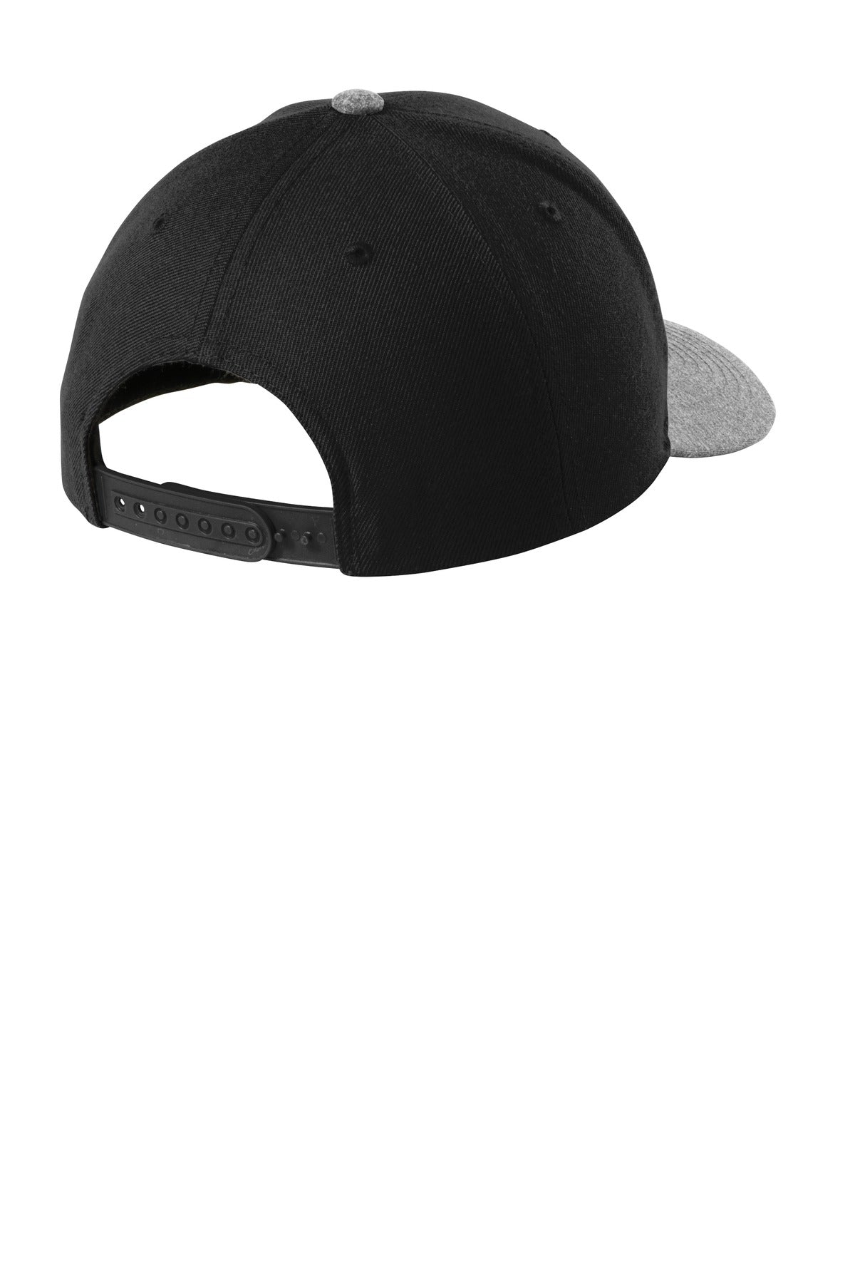 Rear View of Black/Grey Hth Sport-Tek YP Classics Curve Bill Snapback Cap. STC43 plain