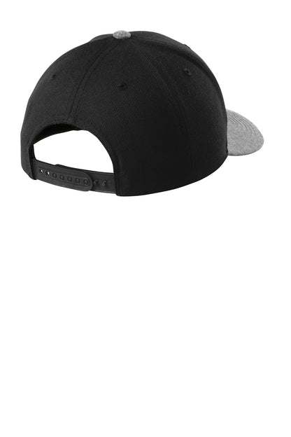 Rear View of Black/Grey Hth Sport-Tek YP Classics Curve Bill Snapback Cap. STC43 plain