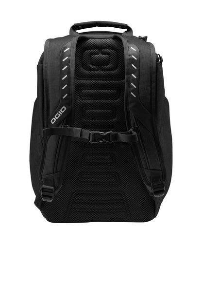 Rear View of Black/Hth Grey OGIO Hatch Pack. 91001 plain