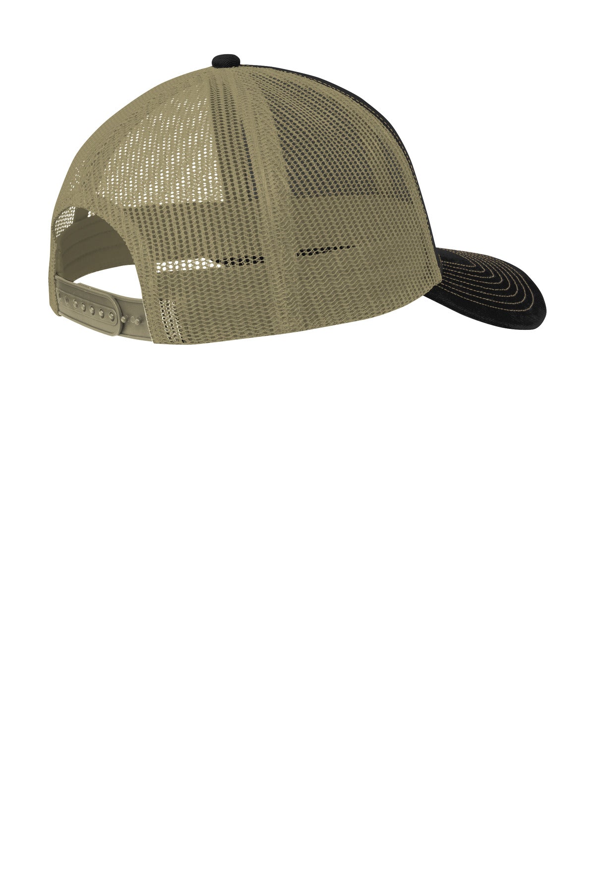 Rear View of Black/Tan Port Authority Snapback Trucker Cap. C402 plain