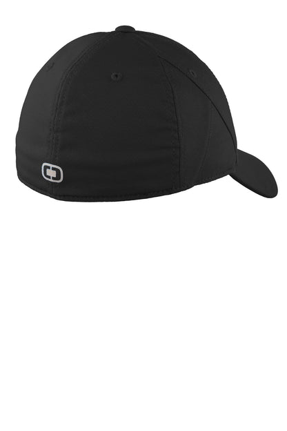 Rear View of Blacktop OGIO Apex Cap. OE650 plain