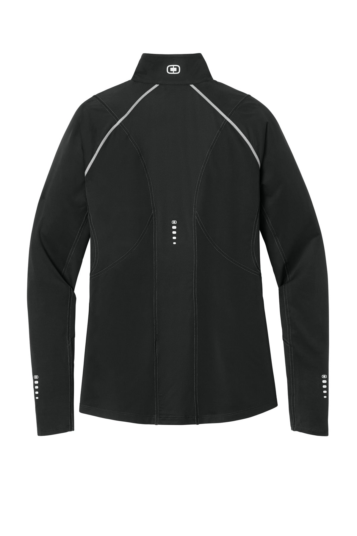 Rear View of Blacktop OGIO Women's Nexus 1/4-Zip Pullover. LOE335 plain