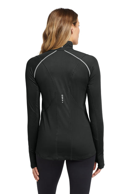Rear View of Blacktop OGIO Women's Nexus 1/4-Zip Pullover. LOE335 plain