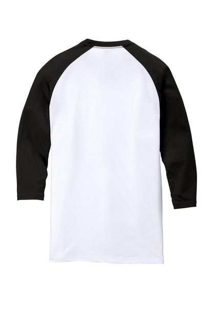 Rear View of Black/White District Perfect Tri 3/4-Sleeve Raglan. DM136 plain