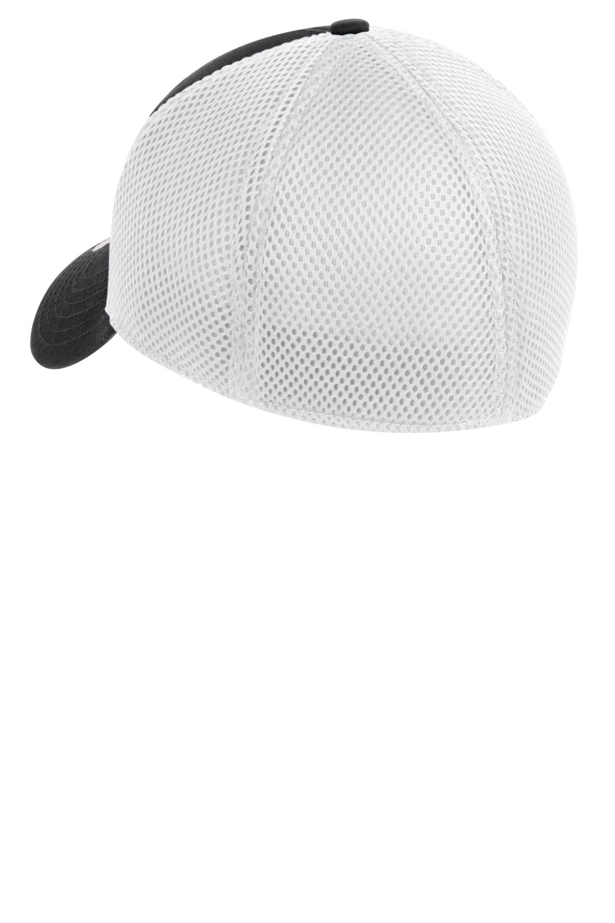 Rear View of Black/White New Era - Stretch Mesh Cap. NE1020 plain