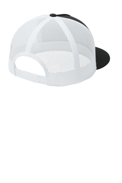 Rear View of Black/White Sport-Tek YP Classics 5-Panel Classic Trucker Mesh Back Cap. STC38