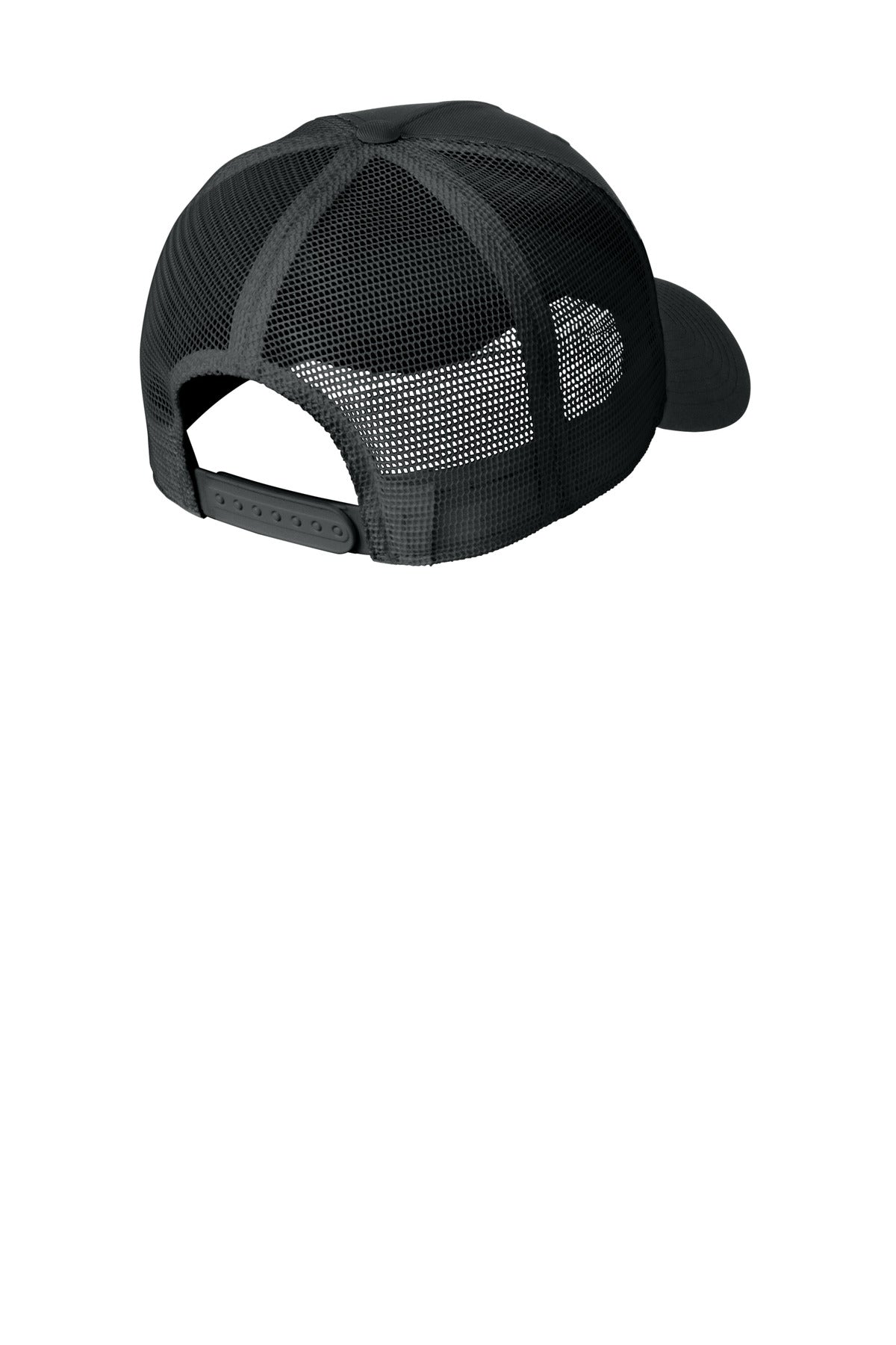 Rear View of Blk/Blk Nike Snapback Mesh Trucker Cap NKFN9893 plain
