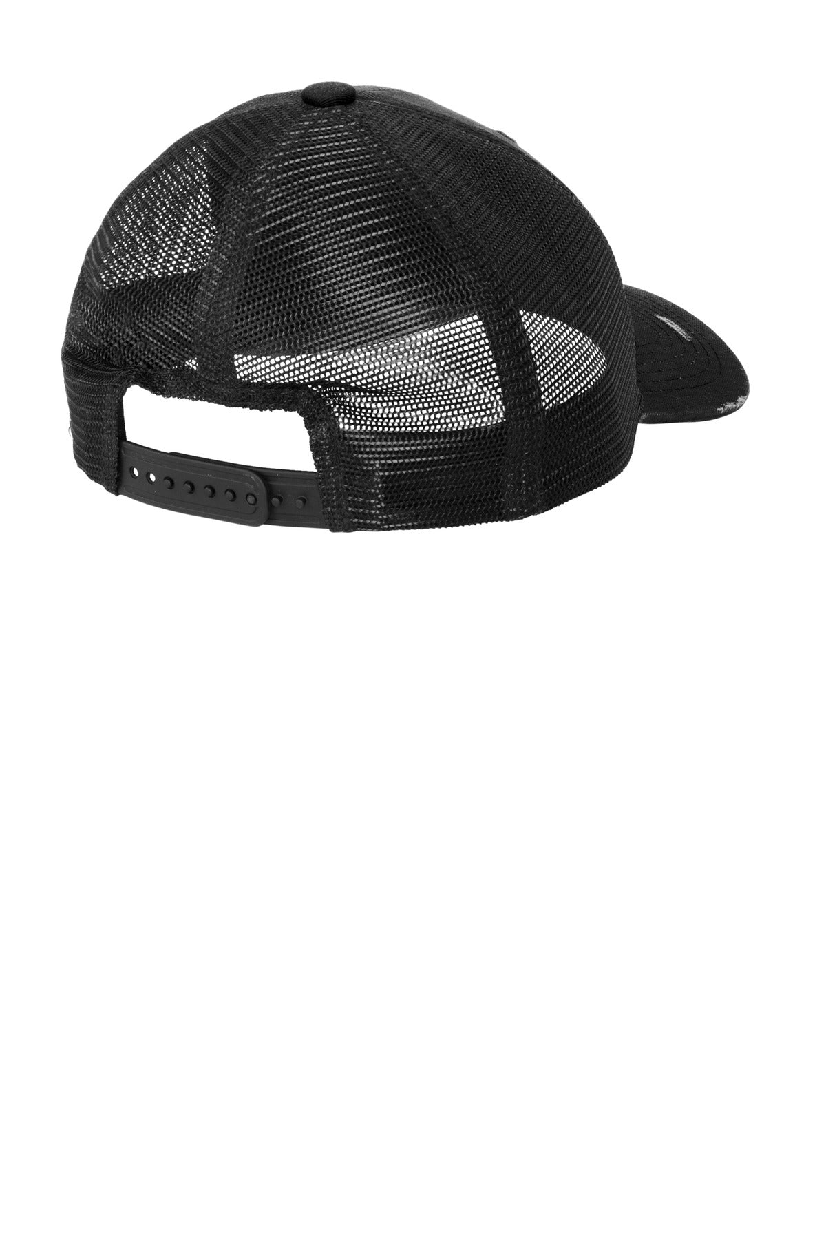 Rear View of Blk/Blk Port Authority Distressed Mesh Back Cap C600 plain