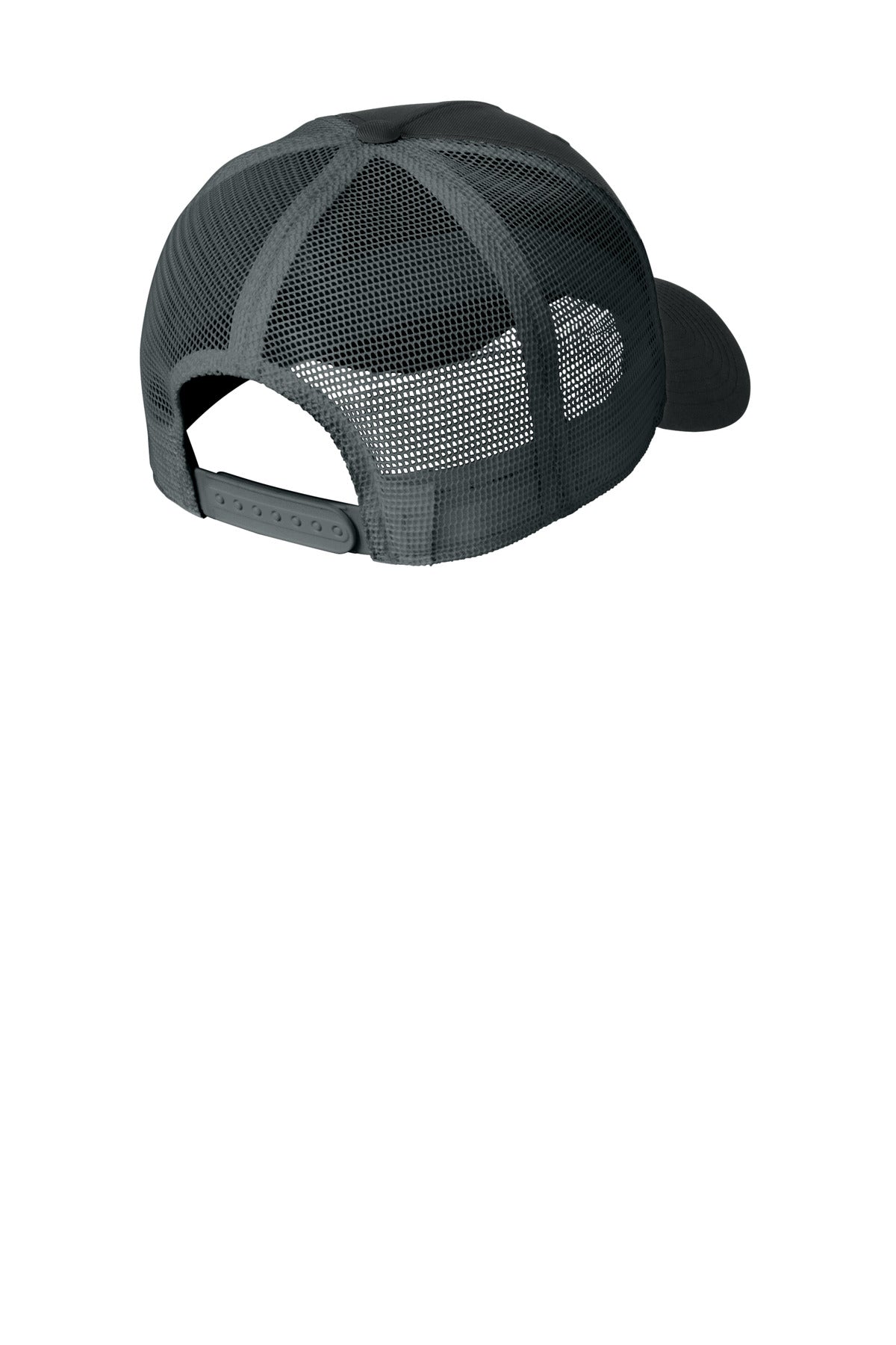 Rear View of Blk/DkGrey Nike Snapback Mesh Trucker Cap NKFN9893 plain