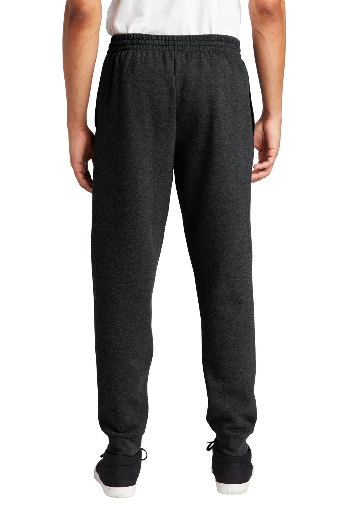 Rear View of BlkHthr Jerzees NuBlend Fleece Jogger 975MP plain
