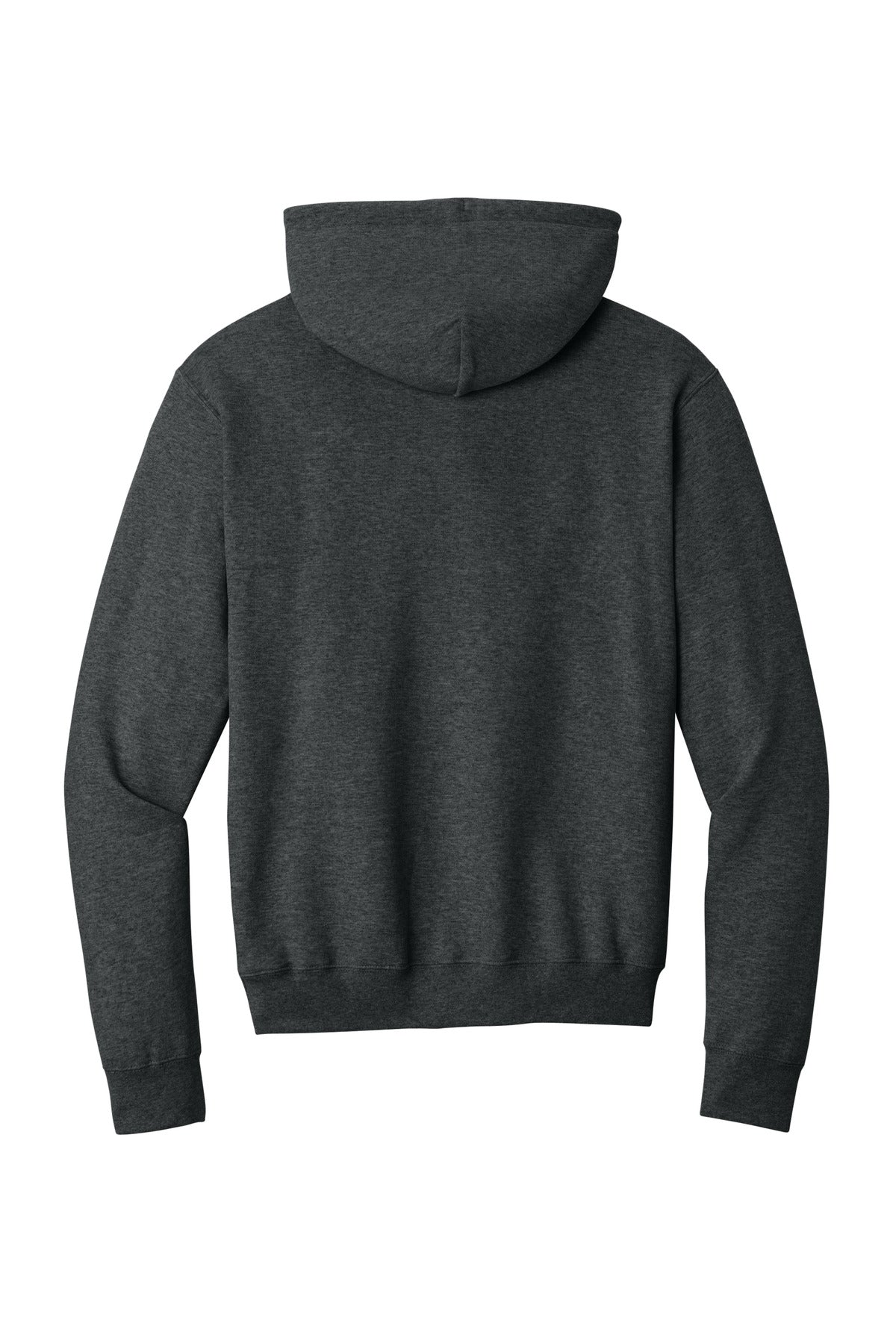 Rear View of BlkHthr Port & Co Core Fleece Pullover Hooded Sweatshirt. PC78H plain