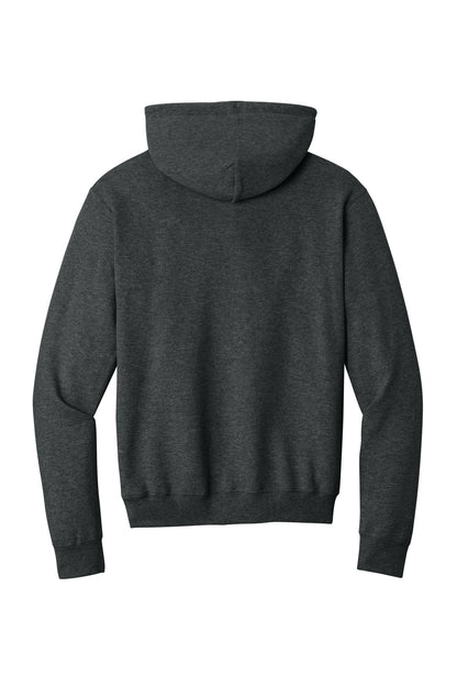 Rear View of BlkHthr Port & Co Core Fleece Pullover Hooded Sweatshirt. PC78H plain