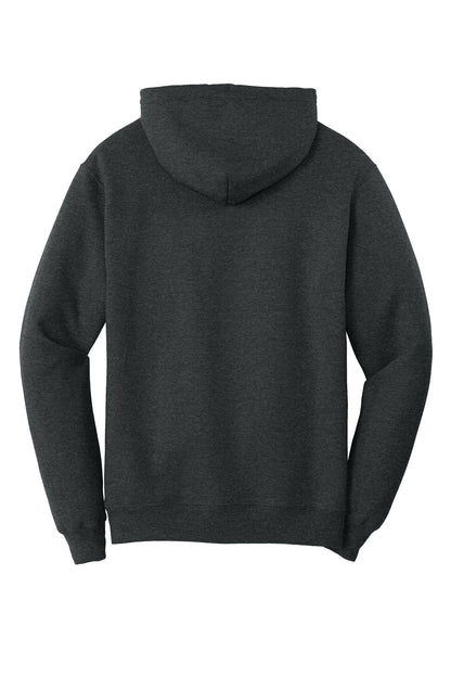 Rear View of BlkHthr Port & Co Core Fleece Pullover Hooded Sweatshirt. PC78H