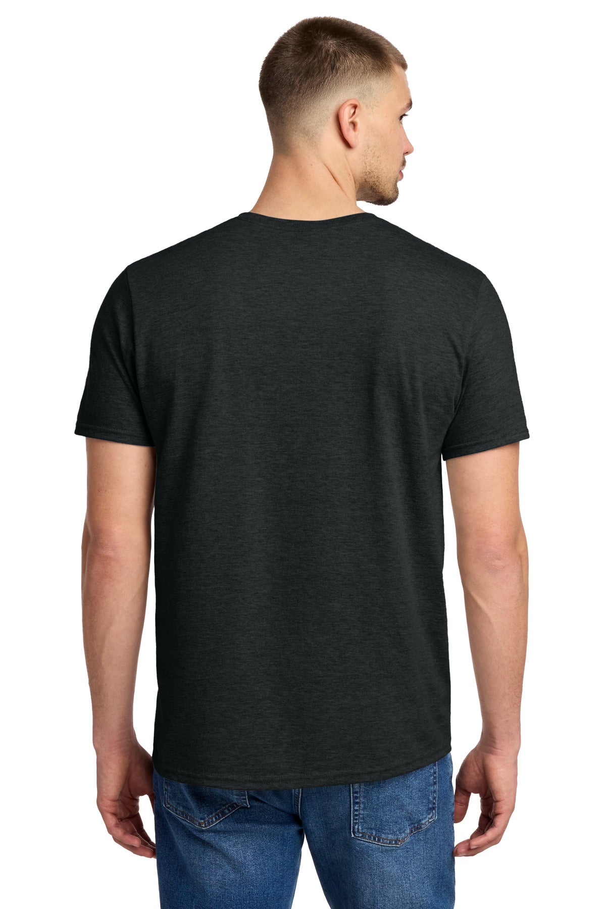 Rear View of BlkInkHtr Jerzees Premium Blend Ring Spun T-Shirt 560M plain