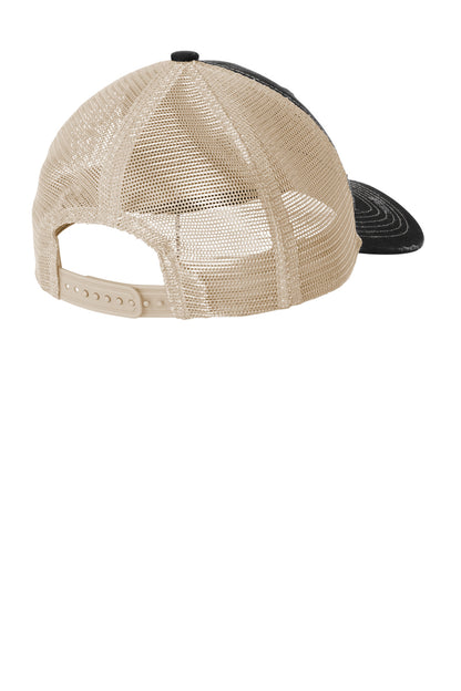 Rear View of Blk/Khaki Port Authority Distressed Mesh Back Cap C600 plain