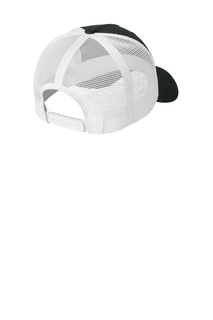 Rear View of Blk/White Nike Snapback Mesh Trucker Cap NKFN9893 plain